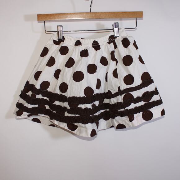 White And Brown Polka Dot Double Lined Mini Skirt With Ruffles Size 4 - Picture 1 of 4